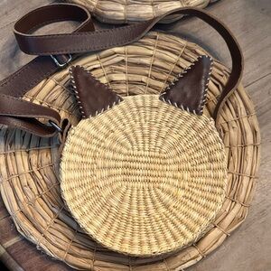 NANNACAY Straw Crossbody Round Straw Bag Cat Shape